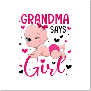 Cute Gender Baby Reveal Grandma Says Girl Matching Family Posters and Art